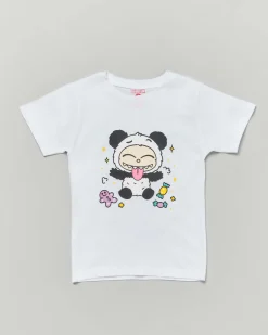 T-shirt Mousse bianca in cotone con stampa Labubu panda