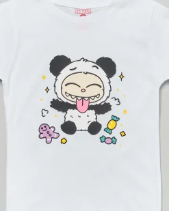 T-shirt Mousse bianca in cotone con stampa Labubu panda