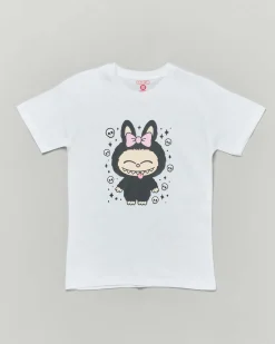 T-shirt Mousse bianca in cotone con stampa Labubu teschietti