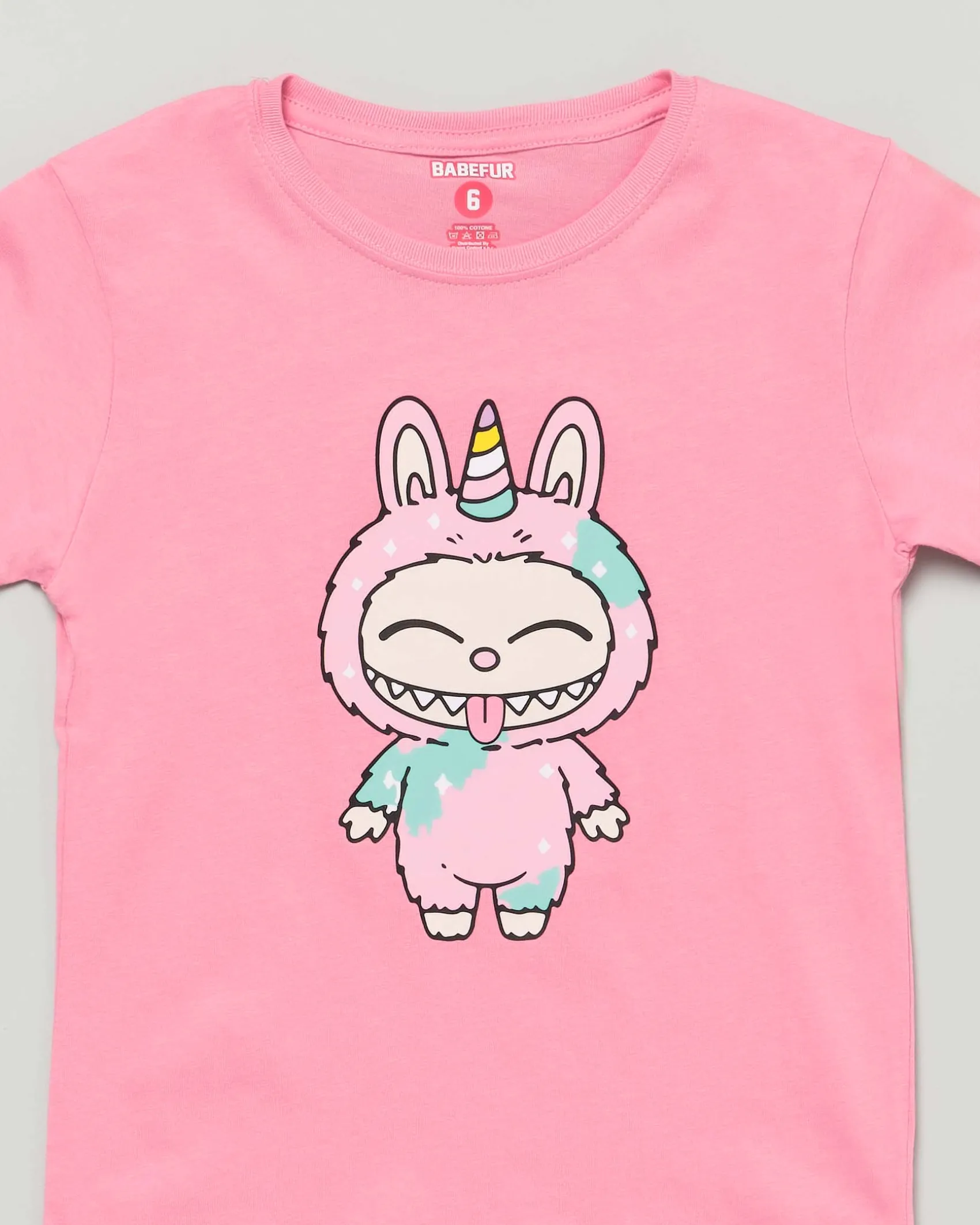 T-shirt Mousse rosa in cotone con stampa Labubu unicorno