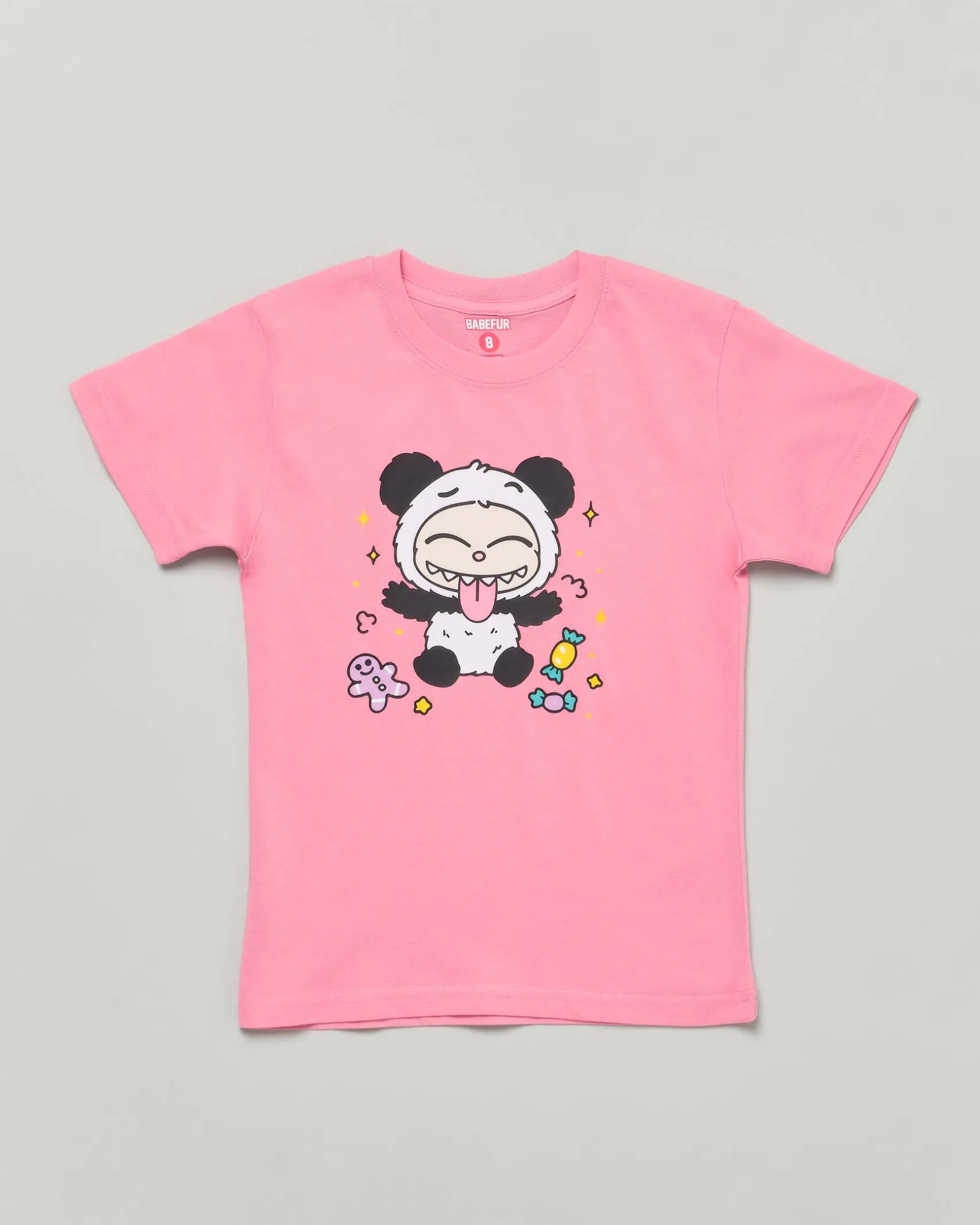T-shirt Mousse rosa in cotone con stampa Labubu panda