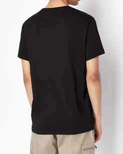 T-shirt nera a mezza manica tinta unita con logo piccolo stampato sul petto