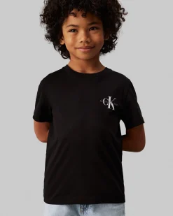 T-shirt nera Calvin Klein in cotone a maniche corte con logo bianco