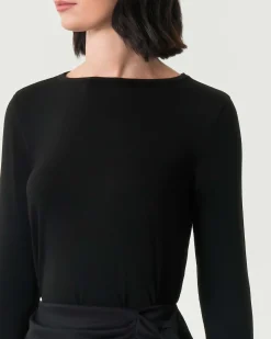 T-shirt nera Emme Marella a maniche lunghe in viscosa stretch