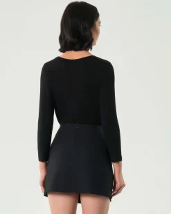 T-shirt nera Emme Marella a maniche lunghe in viscosa stretch