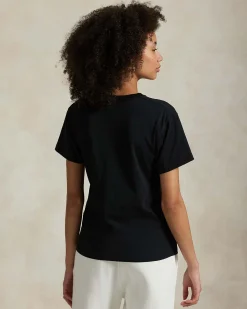 T-shirt nera in cotone con Polo Bear boxeur stampata sul davanti