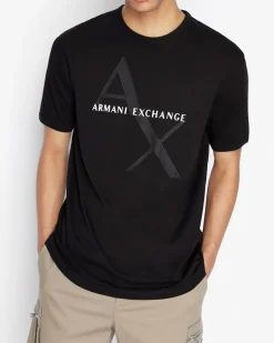 T-shirt nera in cotone con logo rete AX