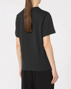 T-shirt nera in cotone Weekend Max Mara a maniche corte con micrologo a contrasto