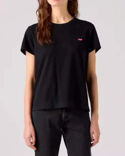 T-shirt nera Levi's® in cotone con micro logo Batwing ricamato sul petto