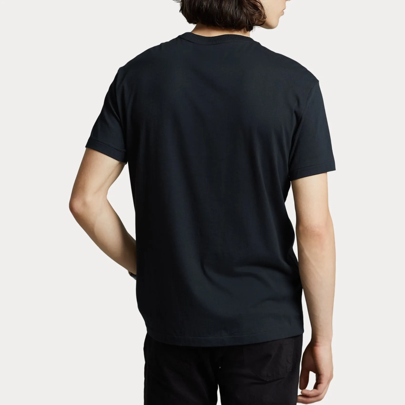 T-shirt nera mezza manica custom slim-fit con logo pony rosso