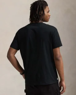 T-shirt nera Polo Ralph Lauren classic-fit mezza manica con logo scritta ricamato davanti