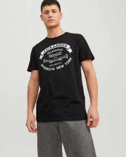 T-shirt nera regular-fit in puro cotone con stampa logo frontale