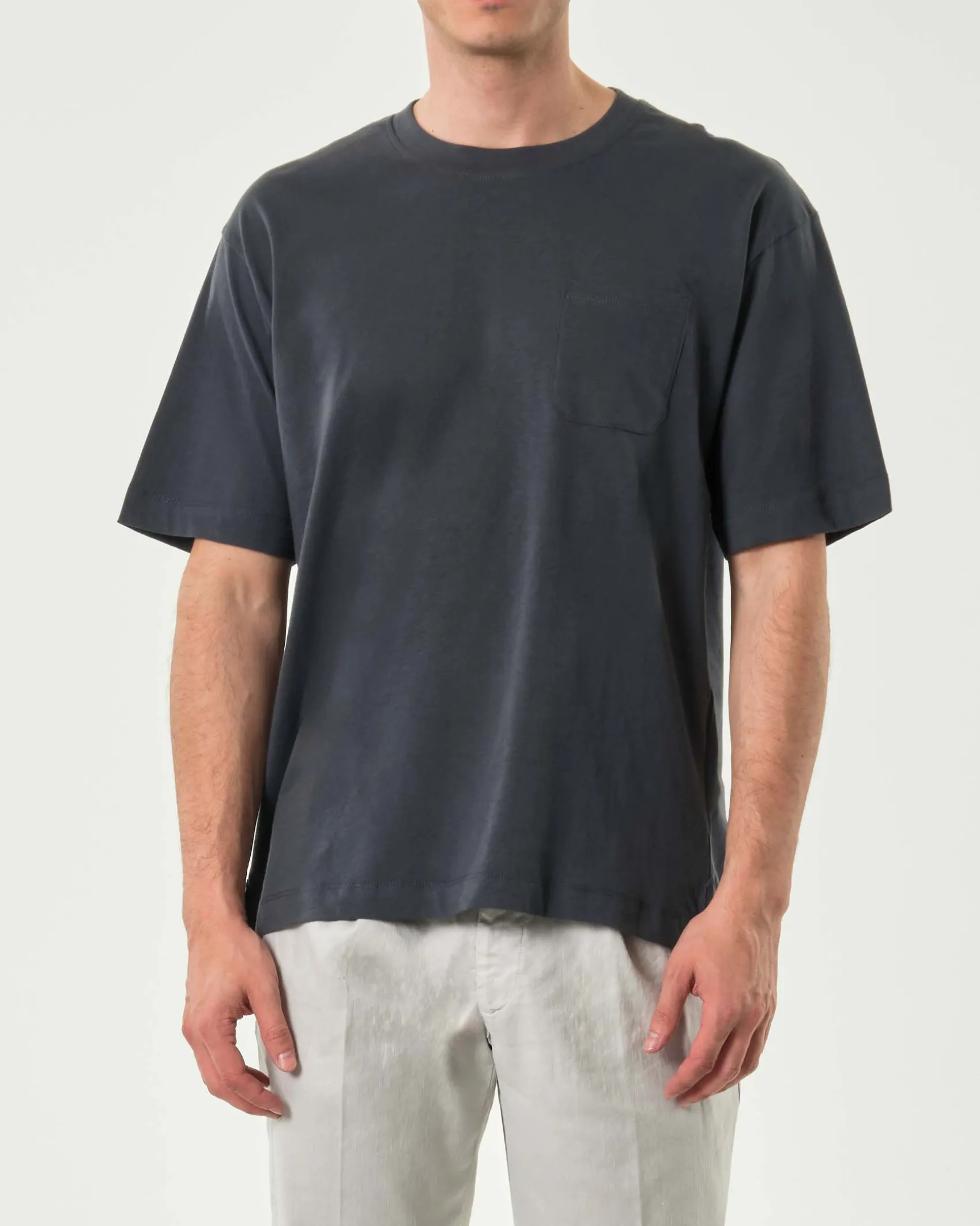 T-shirt oversize Paul Baker antracite in puro cotone con taschino