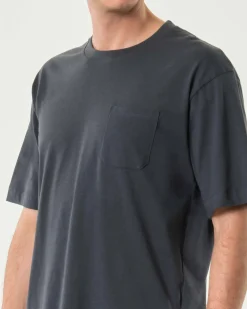 T-shirt oversize Paul Baker antracite in puro cotone con taschino