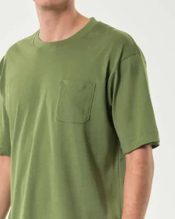 T-shirt oversize Paul Baker verde militare in puro cotone con taschino