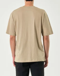 T-shirt oversize Paul Baker sabbia in puro cotone con taschino