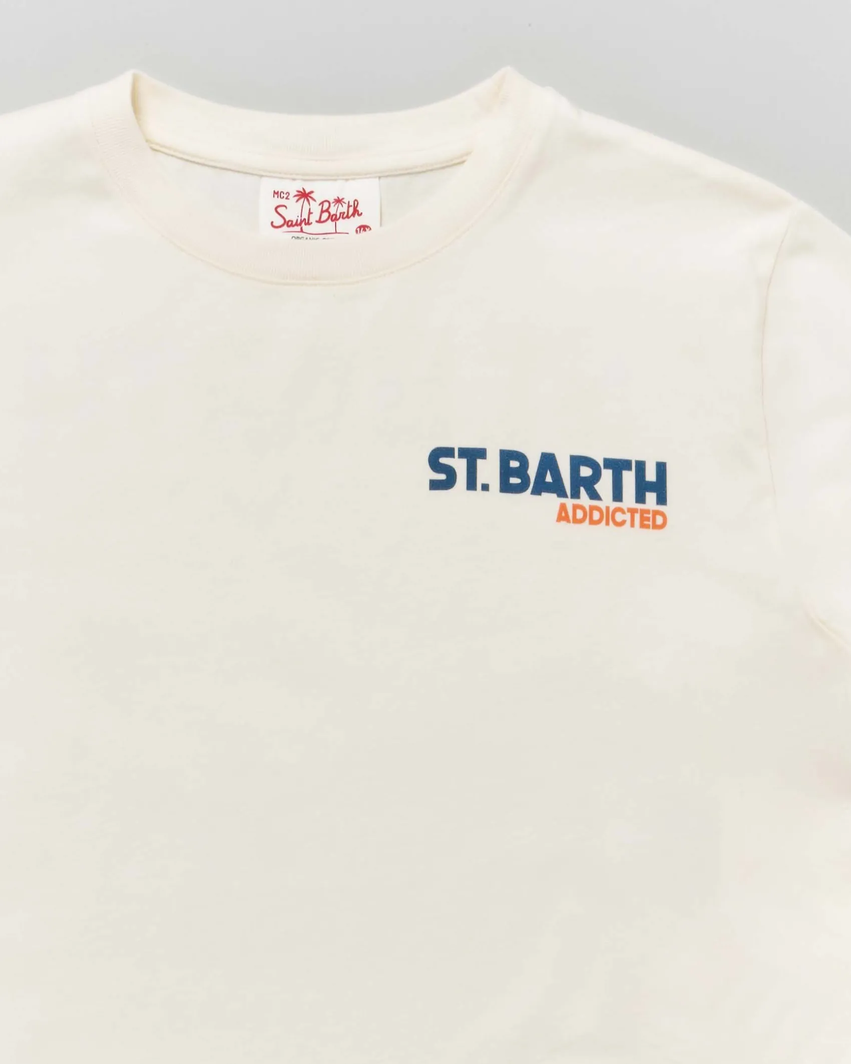 T-shirt panna in cotone a maniche corte con stampa St. Barth Addicted