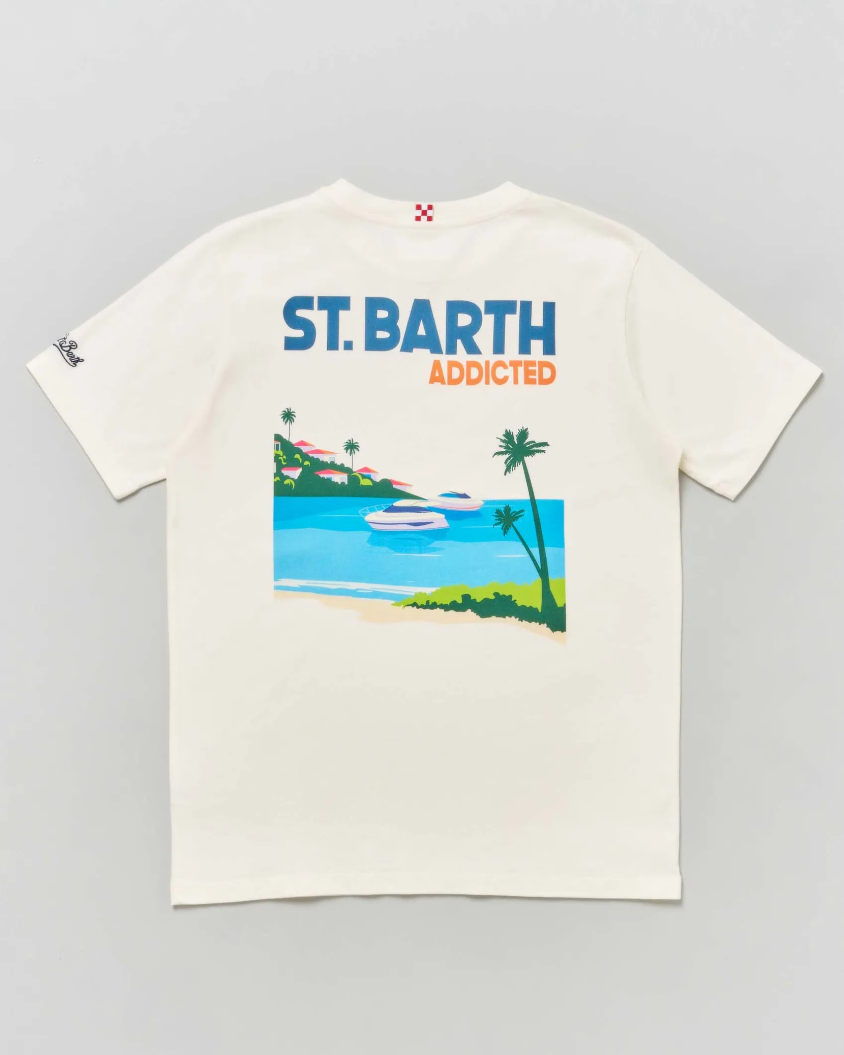 T-shirt panna in cotone a maniche corte con stampa St. Barth Addicted