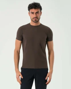 T-shirt Pellizzari marrone mezza manica in tessuto tecnico hyper comfort
