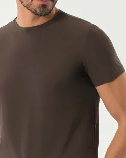 T-shirt Pellizzari marrone mezza manica in tessuto tecnico hyper comfort