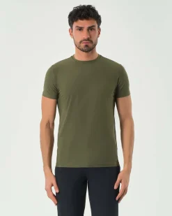 T-shirt Pellizzari verde militare mezza manica in tessuto tecnico hyper comfort