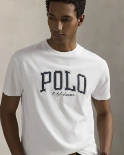 T-shirt Polo Ralph Lauren bianca mezza manica in puro cotone con stampa scritta Polo