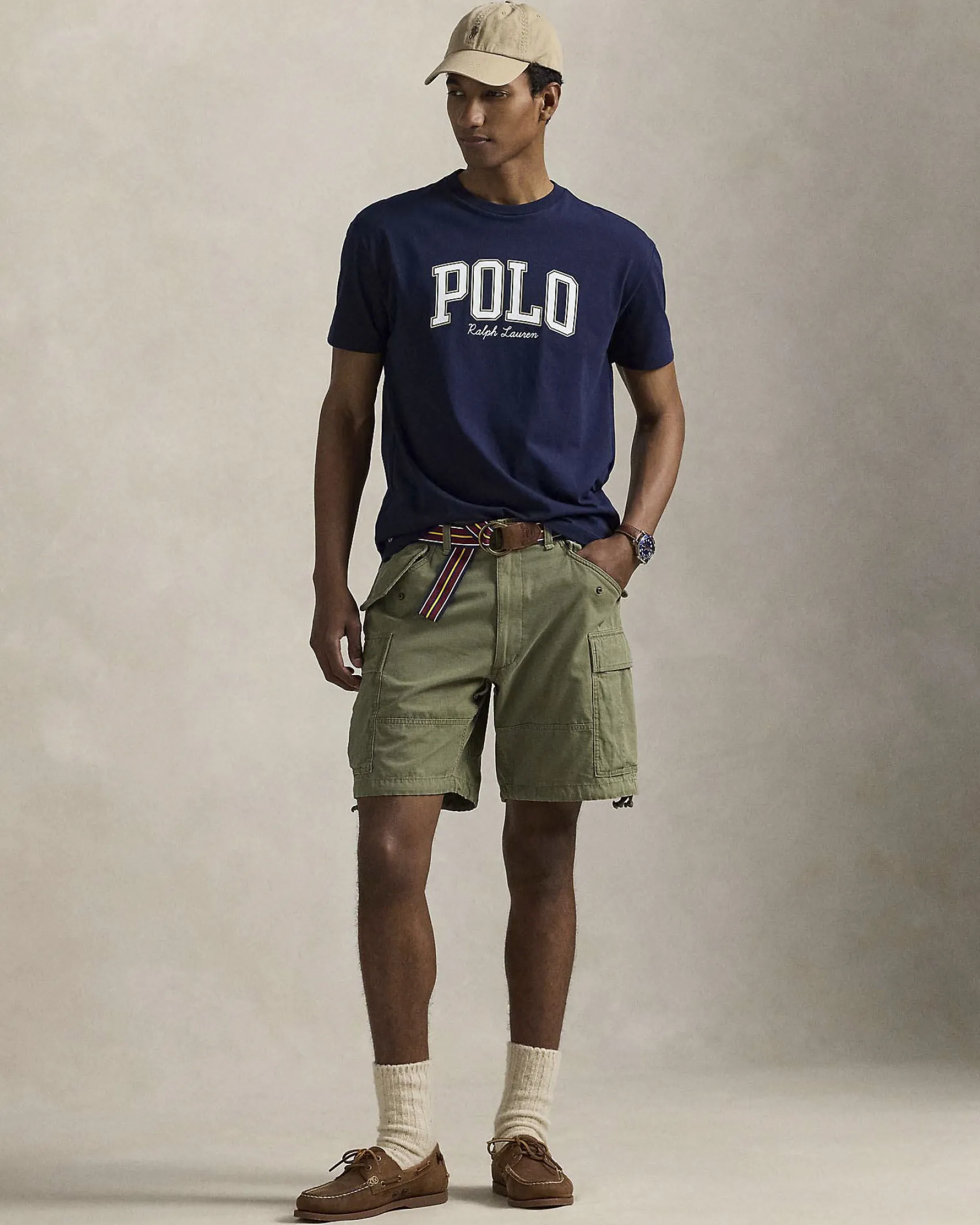 T-shirt Polo Ralph Lauren blu mezza manica in puro cotone con stampa scritta Polo