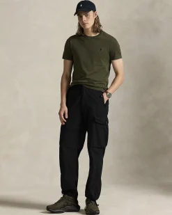 T-shirt Polo Ralph Lauren verde militare custom slim-fit in puro cotone con logo pony nero ricamato sul petto