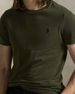 T-shirt Polo Ralph Lauren verde militare custom slim-fit in puro cotone con logo pony nero ricamato sul petto