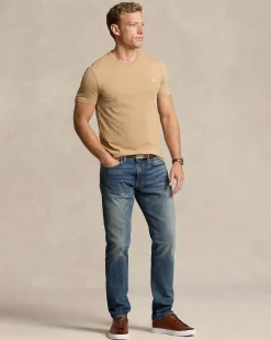 T-shirt Polo Ralph Lauren color cammello custom slim-fit in puro cotone con logo pony bianco ricamato sul petto