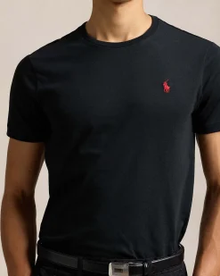T-shirt Polo Ralph Lauren nera mezza manica custom slim-fit con logo pony rosso