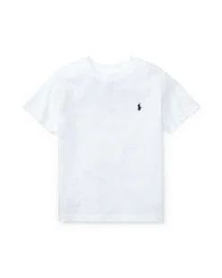 T-shirt Polo Ralph Lauren bianca mezza manica con logo pony blu ricamato