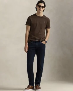 T-shirt Polo Ralph Lauren marrone custom slim-fit in puro cotone con logo pony bianco ricamato sul petto