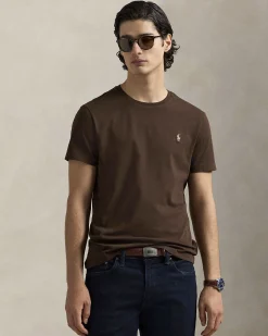 T-shirt Polo Ralph Lauren marrone custom slim-fit in puro cotone con logo pony bianco ricamato sul petto