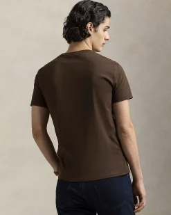T-shirt Polo Ralph Lauren marrone custom slim-fit in puro cotone con logo pony bianco ricamato sul petto