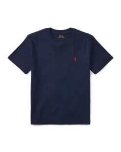 T-shirt Polo Ralph Lauren blu mezza manica in cotone con logo pony rosso
