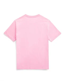 T-shirt Polo Ralph Lauren rosa mezza manica in cotone con logo pony blu