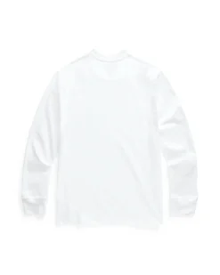 T-shirt Ralph Lauren bianca manica lunga in cotone con logo pony blu
