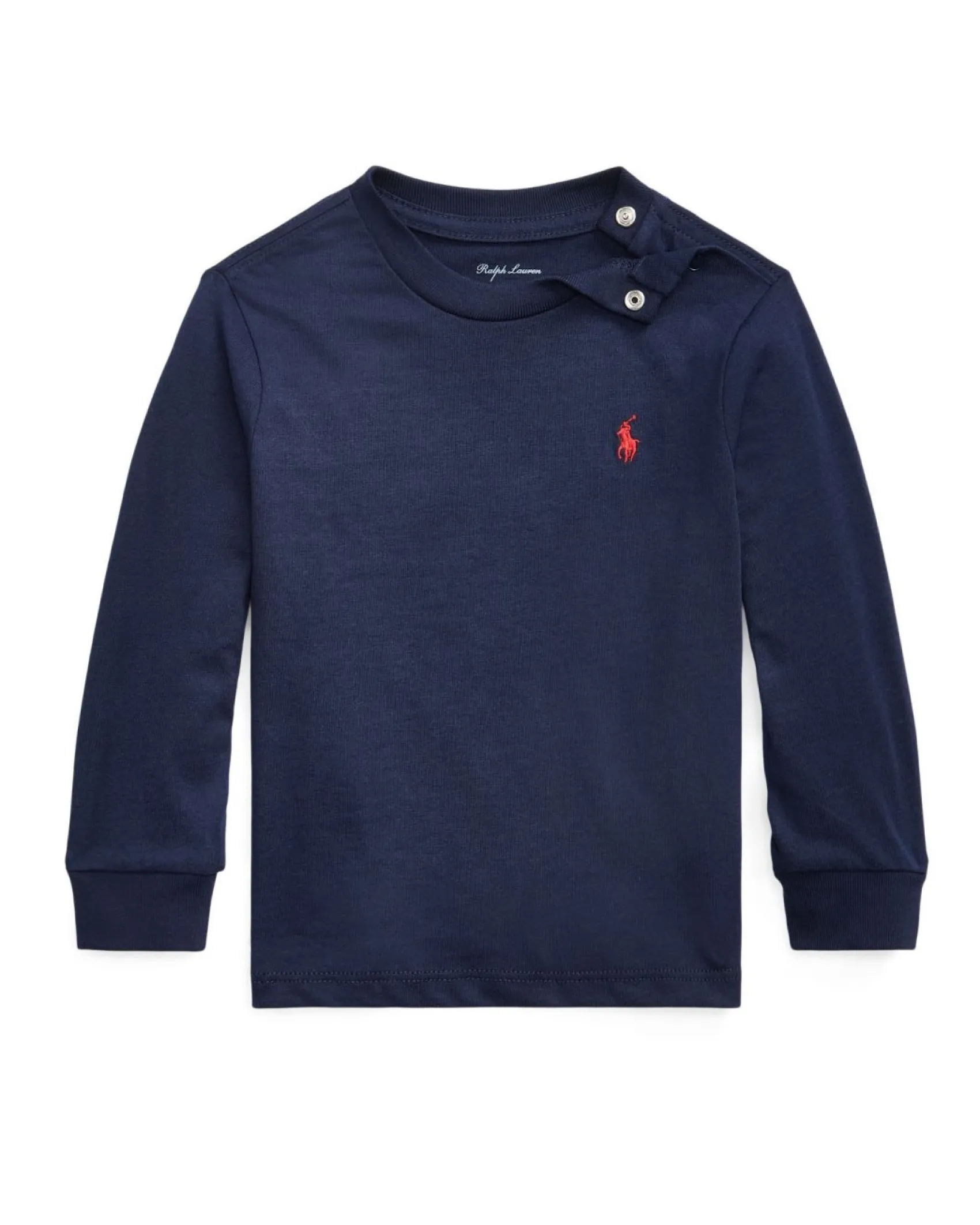 T-shirt Ralph Lauren blu manica lunga in cotone con logo pony rosso