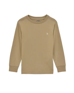 T-shirt Ralph Lauren cammello in cotone a maniche lunghe con polsini
