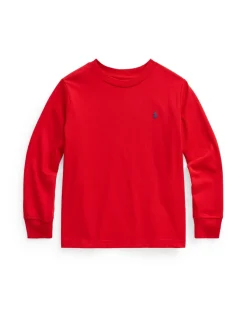 T-shirt Ralph Lauren rossa manica lunga con logo pony blu