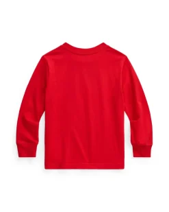 T-shirt Ralph Lauren rossa manica lunga con logo pony blu