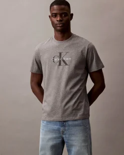 T-shirt relaxed-fit Calvin Klein Jeans grigia in cotone con logo monogramma ricamato frontale