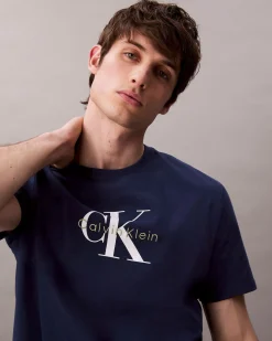 T-shirt relaxed-fit Calvin Klein Jeans blu in cotone con logo monogramma ricamato frontale