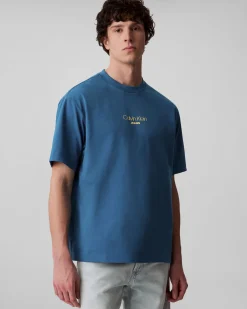 T-shirt relaxed-fit Calvin Klein Jeans ottanio in cotone con logo stampato sul petto