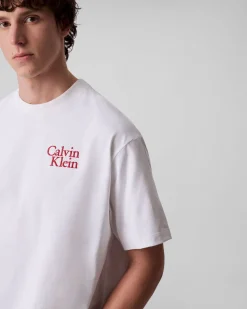T-shirt relaxed-fit Calvin Klein Jeans bianca in cotone con logo scritta in rilievo