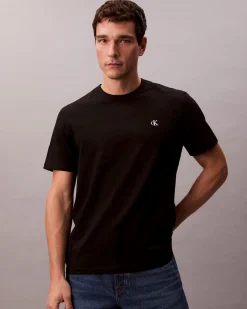 T-shirt relaxed-fit Calvin Klein Jeans nera in cotone con logo monogramma ricamato frontale