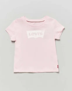 T-shirt rosa a maniche corte con logo batwing bianco