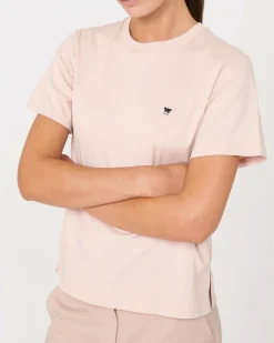 T-shirt rosa cipria in cotone Weekend Max Mara a maniche corte con micrologo a contrasto