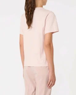 T-shirt rosa cipria in cotone Weekend Max Mara a maniche corte con micrologo a contrasto